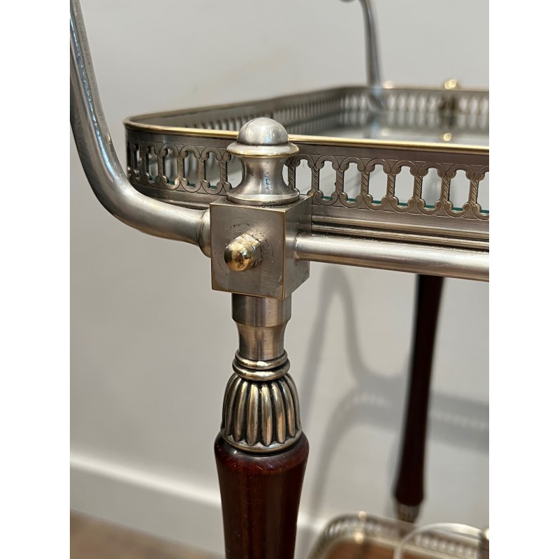 Mahogany and Silvered Brass Drinks Trolley with Removable Trays by Maison Jansen, French Work, circa 1940
