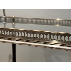 Mahogany and Silvered Brass Drinks Trolley with Removable Trays by Maison Jansen, French Work, circa 1940