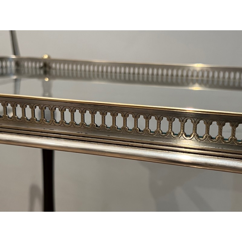 Mahogany and Silvered Brass Drinks Trolley with Removable Trays by Maison Jansen, French Work, circa 1940