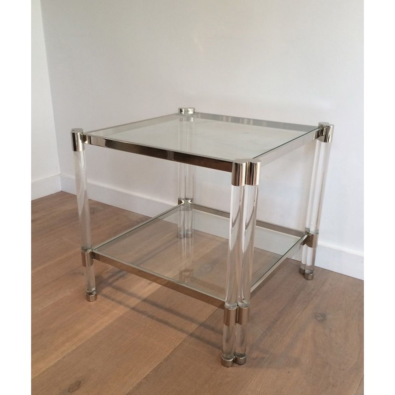 Importante Paire de Bouts de Canapé en Lucite et Chrome, Travail Français, vers 1970