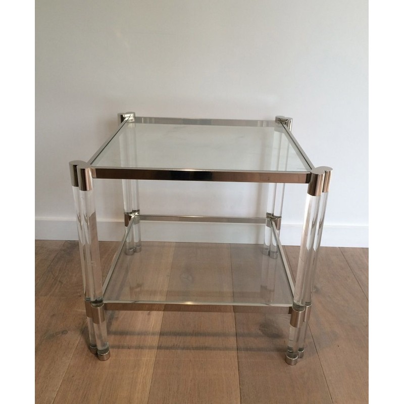 Importante Paire de Bouts de Canapé en Lucite et Chrome, Travail Français, vers 1970