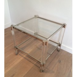 Large Pair of Lucite and Chrome Side Tables, French Work, circa 1970
