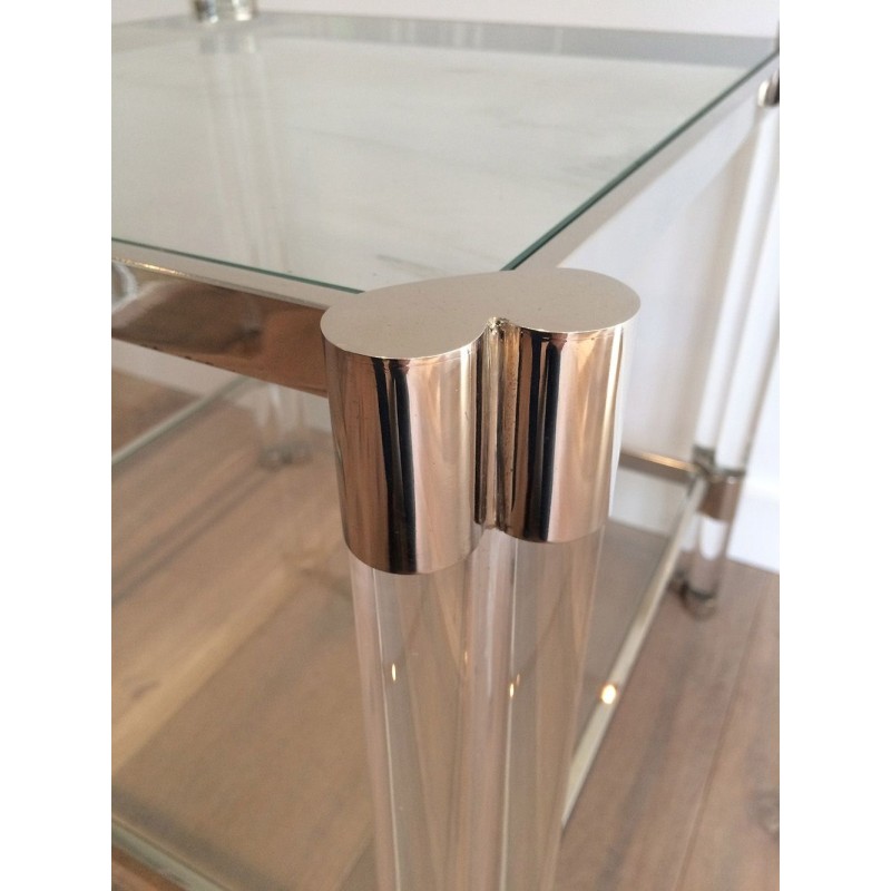 Importante Paire de Bouts de Canapé en Lucite et Chrome, Travail Français, vers 1970