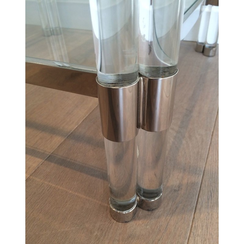 Importante Paire de Bouts de Canapé en Lucite et Chrome, Travail Français, vers 1970