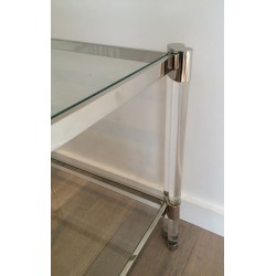 Importante Paire de Bouts de Canapé en Lucite et Chrome, Travail Français, vers 1970
