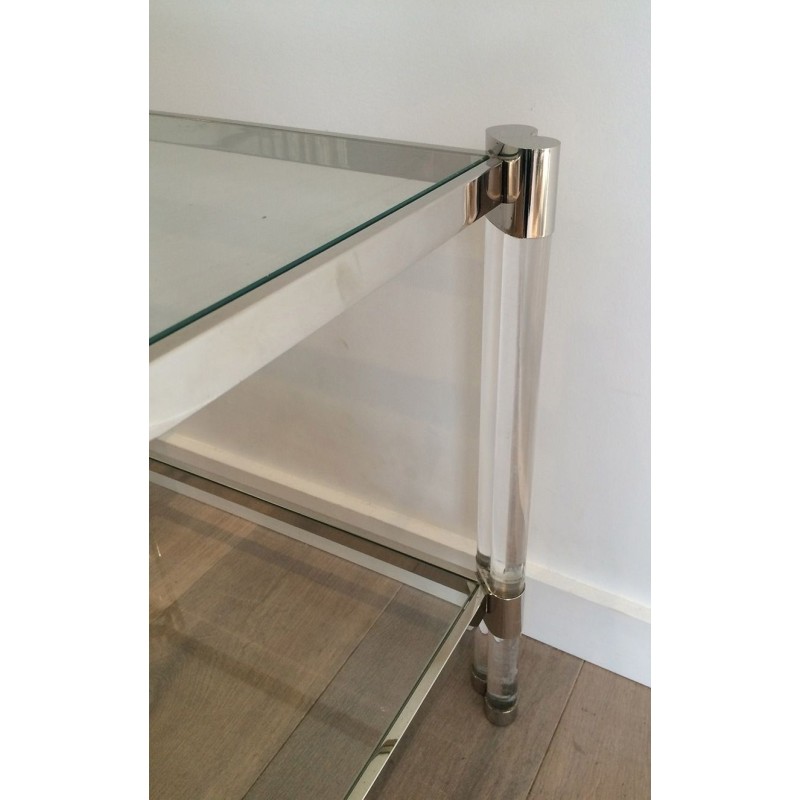 Importante Paire de Bouts de Canapé en Lucite et Chrome, Travail Français, vers 1970