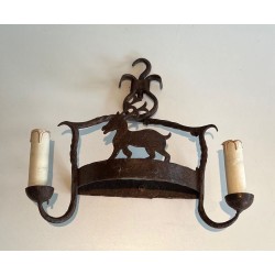 Pair of Wrought Iron Wall lights Showing Animals