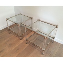 Importante Paire de Bouts de Canapé en Lucite et Chrome, Travail Français, vers 1970