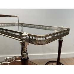 Mahogany and Silvered Brass Drinks Trolley with Removable Trays by Maison Jansen, French Work, circa 1940