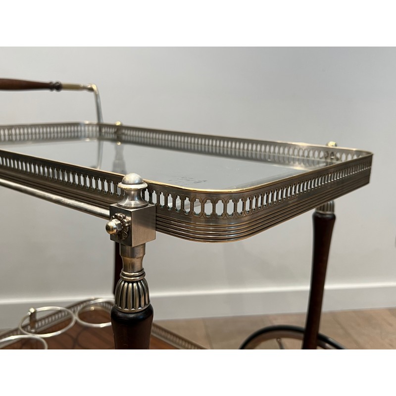 Mahogany and Silvered Brass Drinks Trolley with Removable Trays by Maison Jansen, French Work, circa 1940