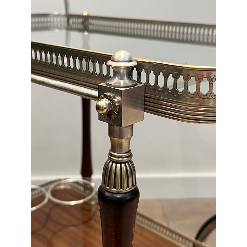 Mahogany and Silvered Brass Drinks Trolley with Removable Trays by Maison Jansen, French Work, circa 1940