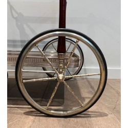 Mahogany and Silvered Brass Drinks Trolley with Removable Trays by Maison Jansen, French Work, circa 1940