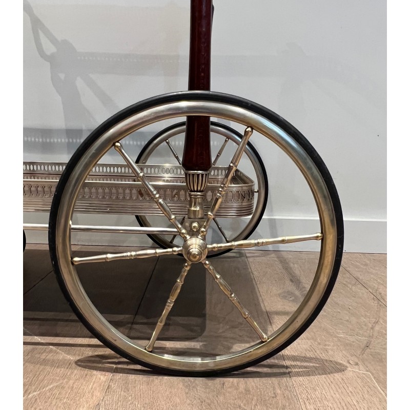 Mahogany and Silvered Brass Drinks Trolley with Removable Trays by Maison Jansen, French Work, circa 1940