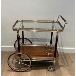 Mahogany and Silvered Brass Drinks Trolley with Removable Trays by Maison Jansen, French Work, circa 1940
