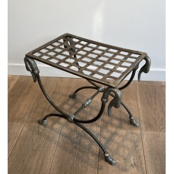 Tabouret Curule de Style Néoclassique en Acier à Têtes de Canard Attribué à la Maison Jansen, Travail Français, vers 1940
