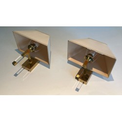 Pair of Lucite and Gilt Wall Sconces