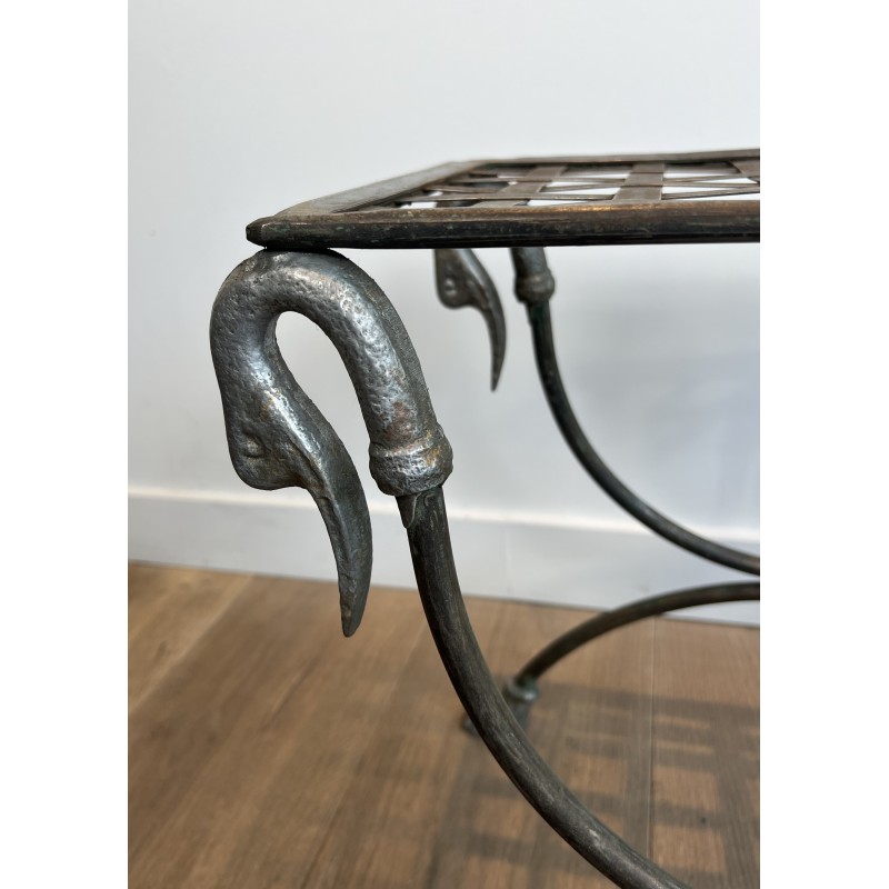 Tabouret Curule de Style Néoclassique en Acier à Têtes de Canard Attribué à la Maison Jansen, Travail Français, vers 1940