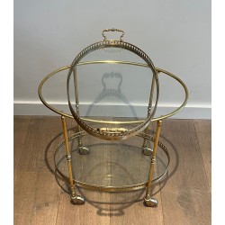 Oval Neoclassical Brass Drinks Trolley Attributed to Maison Jansen, French Work, circa 1940
