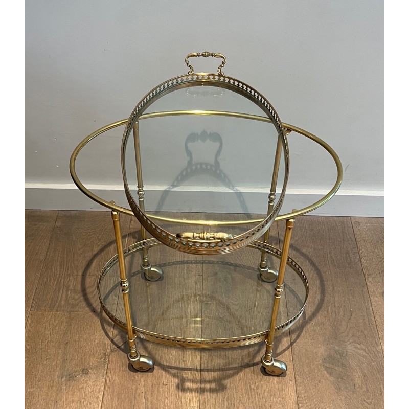 Oval Neoclassical Brass Drinks Trolley Attributed to Maison Jansen, French Work, circa 1940