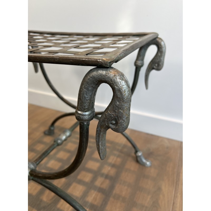 Tabouret Curule de Style Néoclassique en Acier à Têtes de Canard Attribué à la Maison Jansen, Travail Français, vers 1940