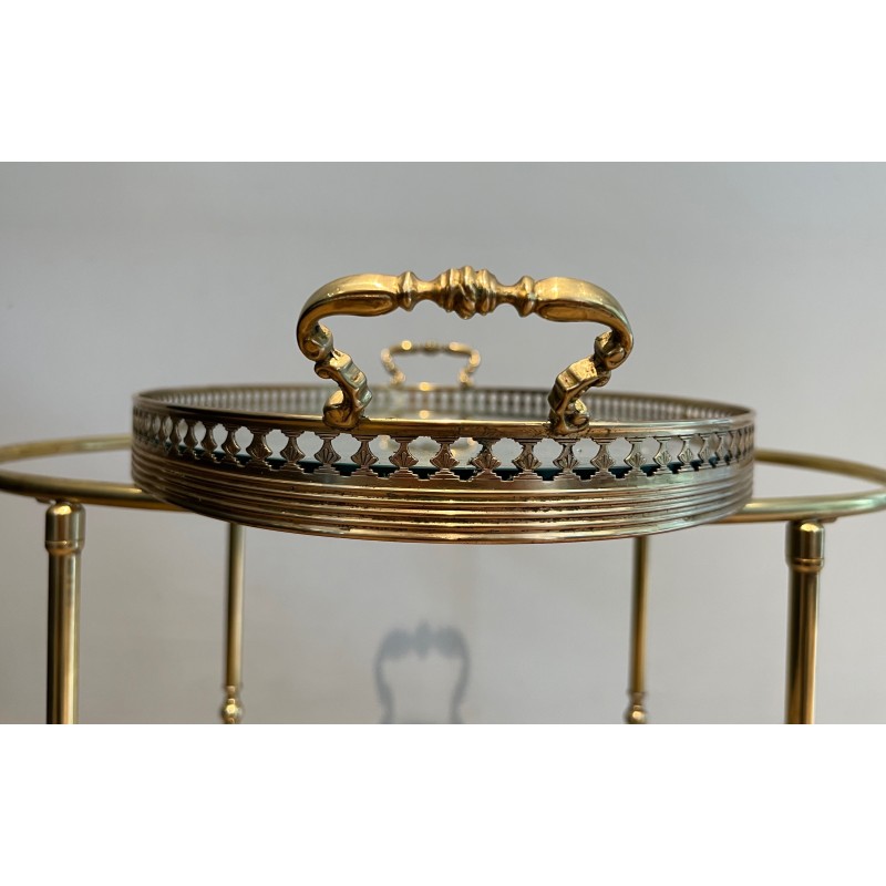 Oval Neoclassical Brass Drinks Trolley Attributed to Maison Jansen, French Work, circa 1940