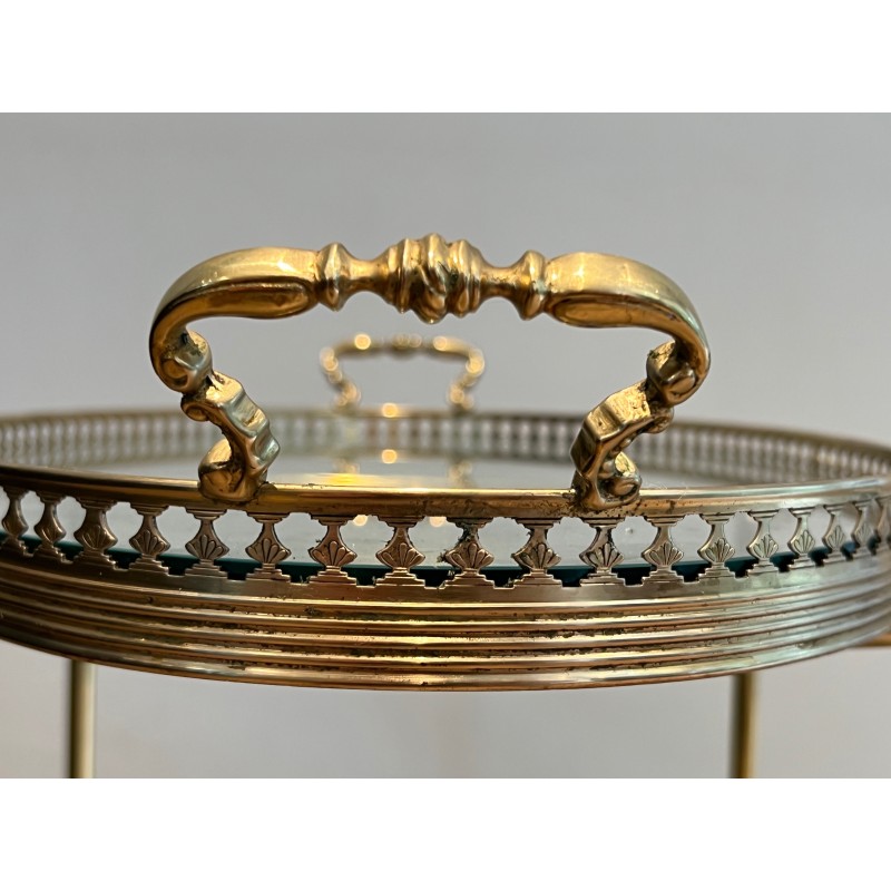 Oval Neoclassical Brass Drinks Trolley Attributed to Maison Jansen, French Work, circa 1940
