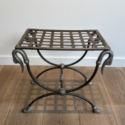 Neoclassical Steel Curule Stool with Duck Head Mounts Attributed to Maison Jansen, French Work, circa 1940