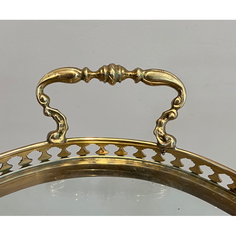 Oval Neoclassical Brass Drinks Trolley Attributed to Maison Jansen, French Work, circa 1940
