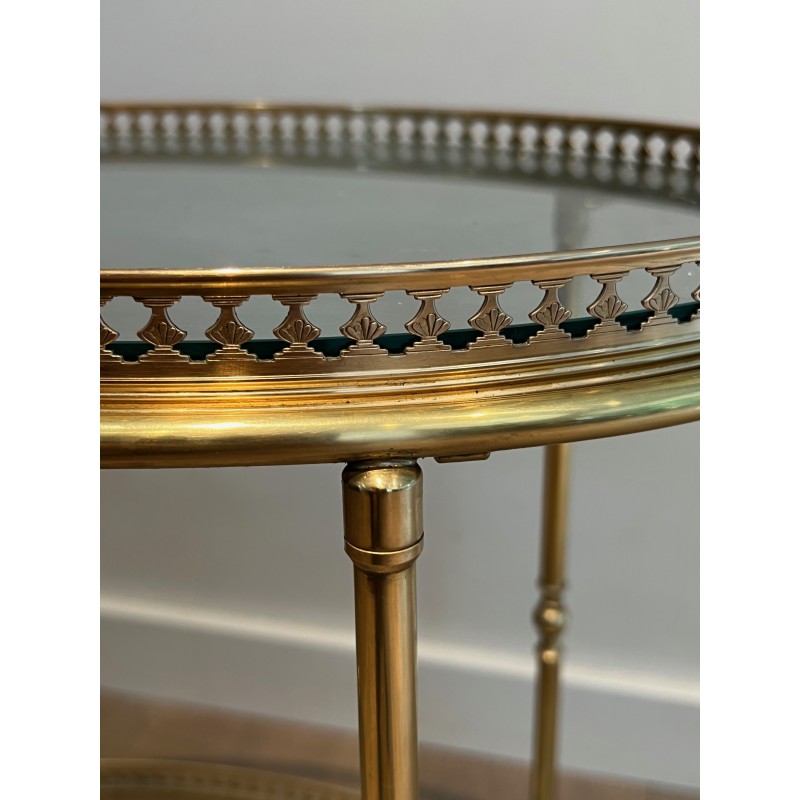 Table Roulante Ovale de Style Néoclassique en Laiton Attribuée à la Maison Jansen, Travail Français, vers 1940