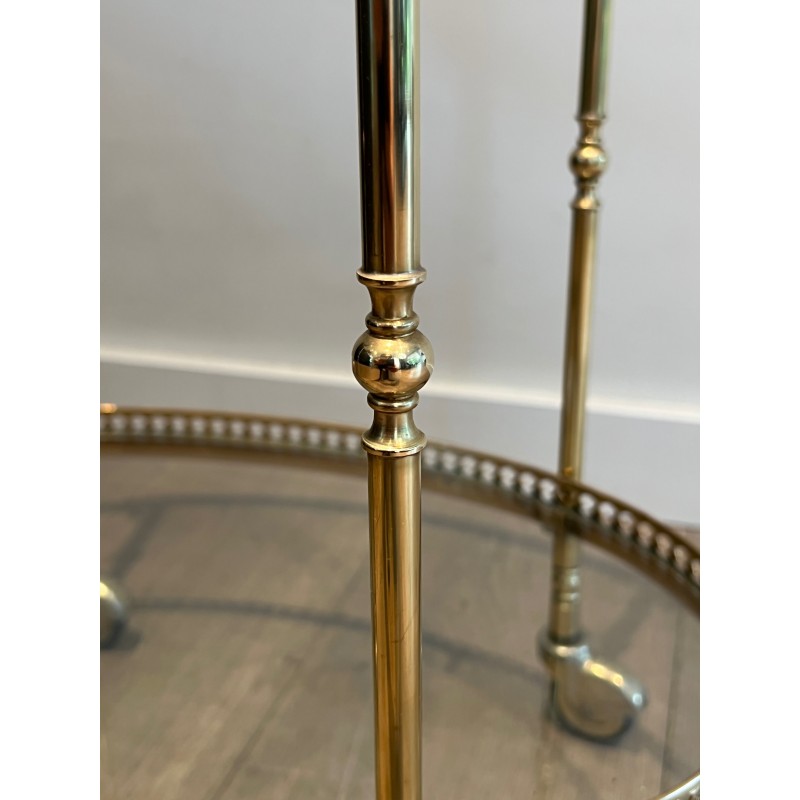 Oval Neoclassical Brass Drinks Trolley Attributed to Maison Jansen, French Work, circa 1940
