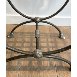 Neoclassical Steel Curule Stool with Duck Head Mounts Attributed to Maison Jansen, French Work, circa 1940