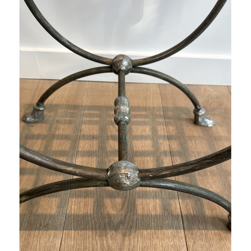 Neoclassical Steel Curule Stool with Duck Head Mounts Attributed to Maison Jansen, French Work, circa 1940