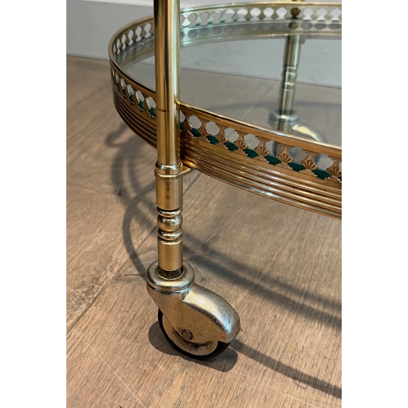 Oval Neoclassical Brass Drinks Trolley Attributed to Maison Jansen, French Work, circa 1940