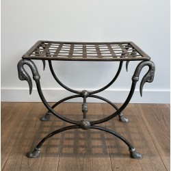 Tabouret Curule de Style Néoclassique en Acier à Têtes de Canard Attribué à la Maison Jansen, Travail Français, vers 1940