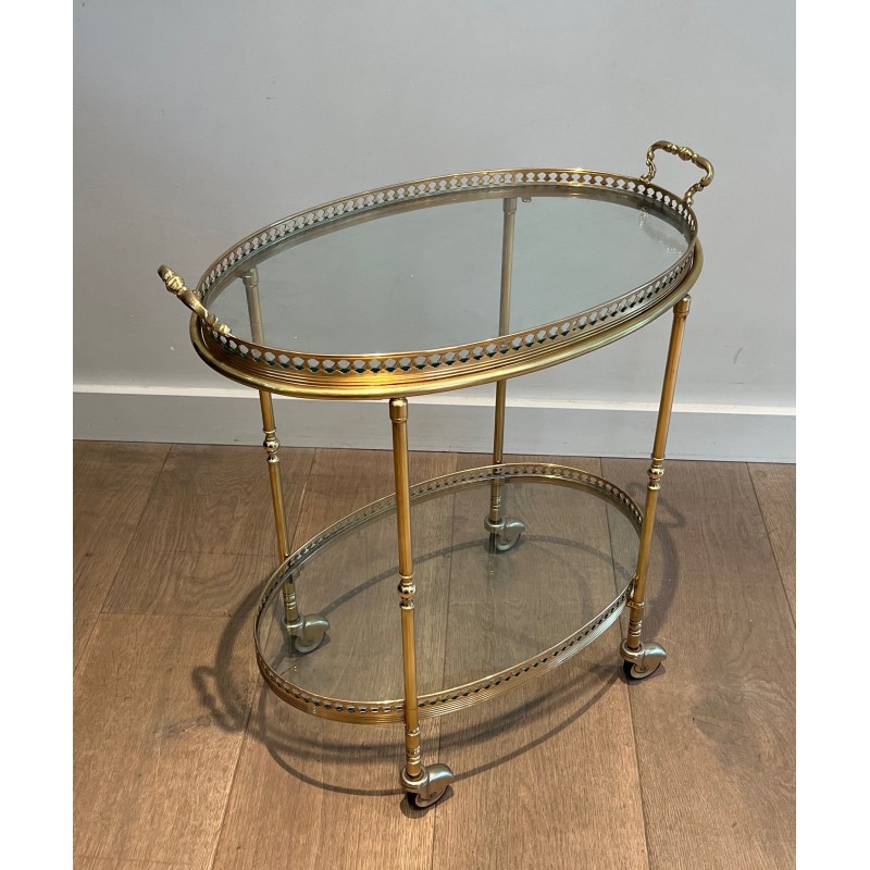 Oval Neoclassical Brass Drinks Trolley Attributed to Maison Jansen, French Work, circa 1940