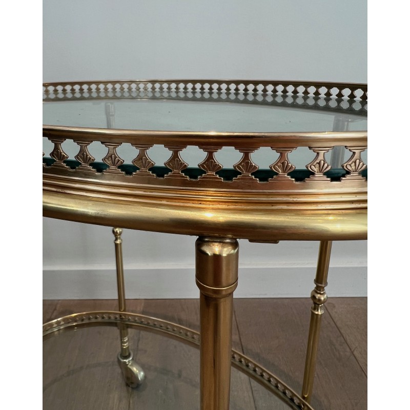 Oval Neoclassical Brass Drinks Trolley Attributed to Maison Jansen, French Work, circa 1940