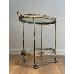 Oval Neoclassical Brass Drinks Trolley Attributed to Maison Jansen, French Work, circa 1940