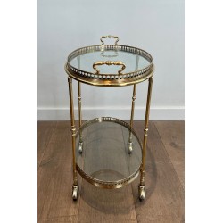 Table Roulante Ovale de Style Néoclassique en Laiton Attribuée à la Maison Jansen, Travail Français, vers 1940