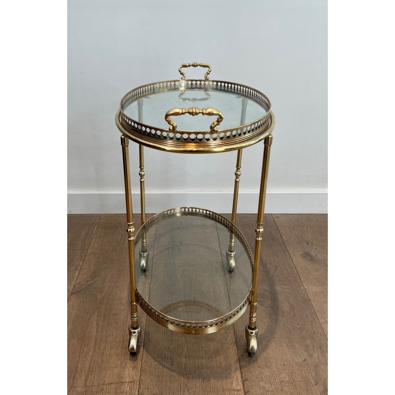 Oval Neoclassical Brass Drinks Trolley Attributed to Maison Jansen, French Work, circa 1940