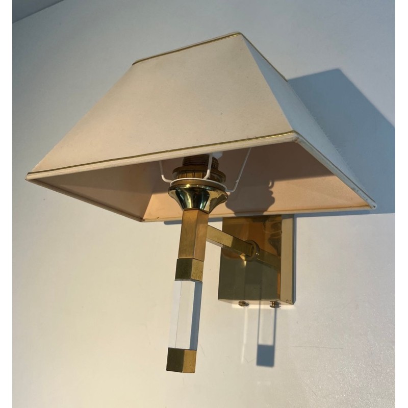 Paire d'Appliques en Plexiglass et Métal Doré