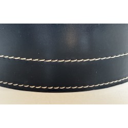 Black Leather and Brass Waste Paper Basket in the Style of Jacques Adnet, French Work, circa 1970