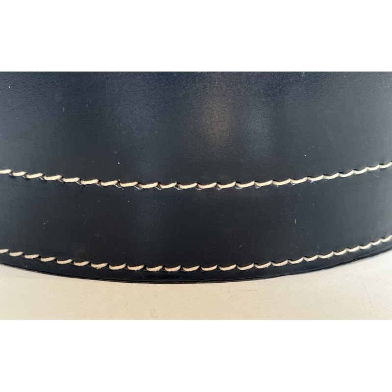 Black Leather and Brass Waste Paper Basket in the Style of Jacques Adnet, French Work, circa 1970