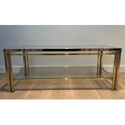 Modernist Chrome and Gilt Metal Coffee Table, Triple-Footed, in the Style of Willy Rizzo, French Work, circa 1970