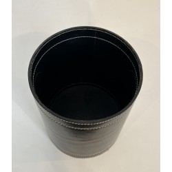 Black Leather and Brass Waste Paper Basket in the Style of Jacques Adnet, French Work, circa 1970