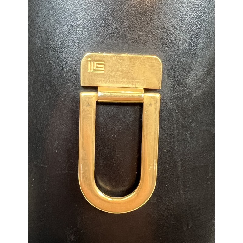 Corbeille de Bureau en Cuir Noir et Laiton dans le Goût de Jacques Adnet, Travail Français, vers 1970