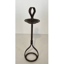 Steel and Leather Ashtray on Stand by Jacques Adnet, French Work, circa 1950