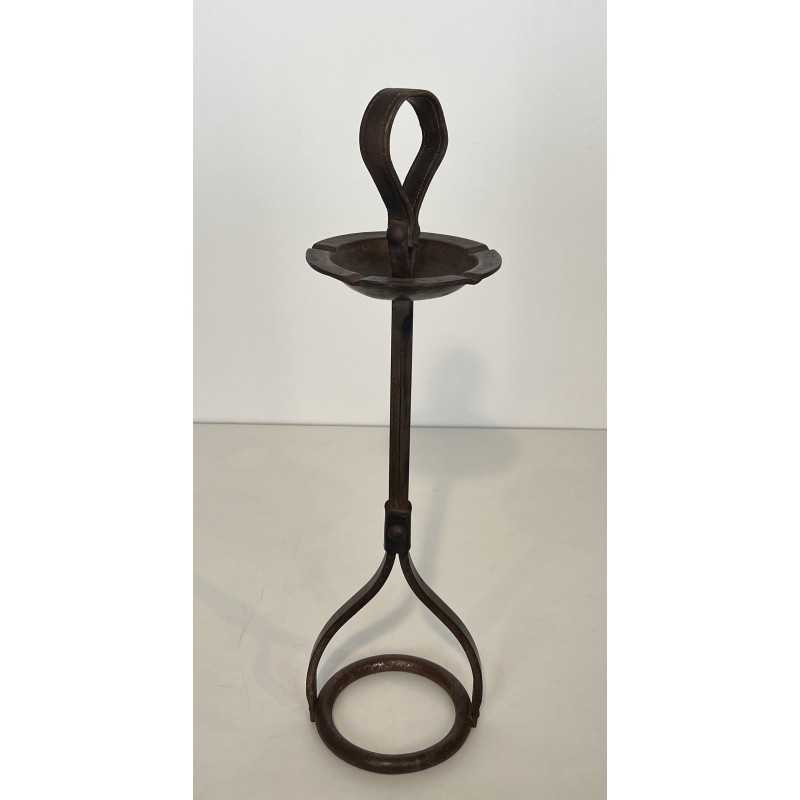 Cendrier sur pied en Acier et Cuir de Jacques Adnet