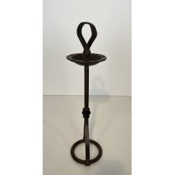 Steel and Leather Ashtray on Stand by Jacques Adnet, French Work, circa 1950