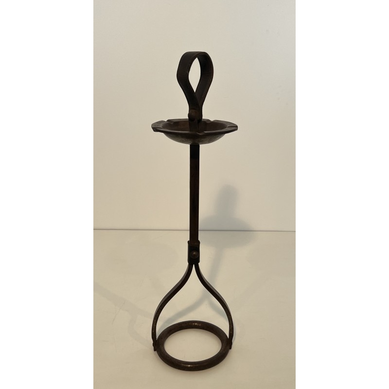 Steel and Leather Ashtray on Stand by Jacques Adnet, French Work, circa 1950