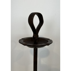 Steel and Leather Ashtray on Stand by Jacques Adnet, French Work, circa 1950